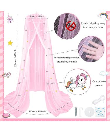 Glow in The Dark Unicorn Bed Canopy - Pink Fluorescent Mosquito Net for Girls Bedroom, Kids & Babies - Buy Online on SooperMarket.com