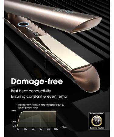 ANGENIL Nano Titanium 2-in-1 Flat Iron Hair Straightener & Curler - Fast Heating Styling Iron for All Hair Types - 1 Inch Dual Voltage - Gold - Buy Online on SooperMarket.com