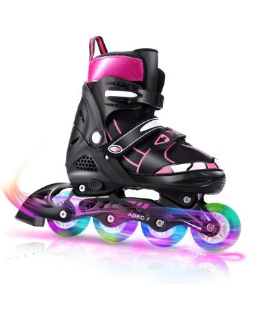 WeSkate Adjustable Inline Skates, Christmas Kids Gift with Kids Light Up Inline Skates for Children Toddlers Black&Red Medium(2-5)
