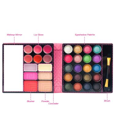 Beauty Book All in One Makeup Kit - 32 Colors Palette, Lip Gloss, Blush, Powder, Concealer, Mirror & Brush - Professional Makeup Set Gift for Women, Girls, Beginners, and Teens (Pink) - Buy Online on SooperMarket.com