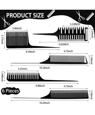 6-Piece Hair Comb Set for Weaving, Sectioning, Balayage, and Styling - Rat Tail Hair Dyeing Combs in Various Styles - Buy Online on SooperMarket.com