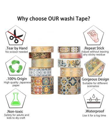 AEBORN Gold Vintage Washi Tape - Foil Washi Masking Tape Set with Gift Box - Aesthetic Decorative Tape Perfect for Bullet Journal  Scrapbook  DIY Crafts AGorgeous art - Buy Online on SooperMarket.com