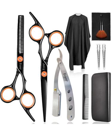 Hair cutting scissors Effy scissors kit fcysy 10 pcs Professional hairstyle set hair butcher hairdresser kit hairdressing scissors haircut shear salon trimmers for hair for women men pet orange black 10 pcs