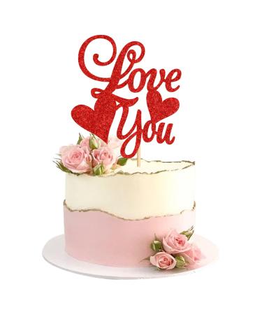Cyodoos 1 PCS Valentine's Day Cake Topper glitter Love You Cupcake Picks for Valentine's Day Theme Wedding Party Cake Decorations Supplies Red
