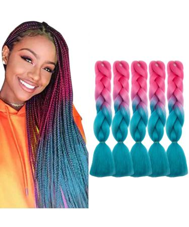 Tess Braids Extensions Blue 60 cm 5 Pack Jumbo Braids Kanecalon Kunsthaar For single-laid Box Braids Hair extension Braid 100g/bundle Ombre Hair Braids Extension (5 pieces/blue) 60 cm (5 pieces) pink/blue