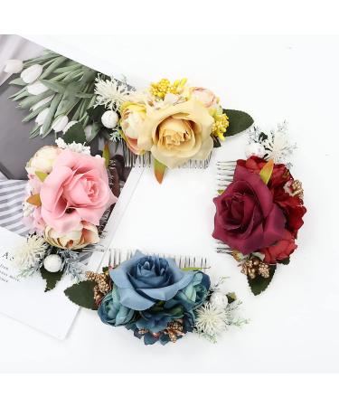 4 Pack Artificial Rose Flower Hair Combs - Wedding & Party Hair Accessories for Women - Buy Online on SooperMarket.com