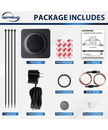 iSpring ED2000S Electronic Water Descaler | Salt-Free Whole House Hard Water Conditioner | Prevent Rust & Scale Build-up | LED Light Design | Magnet | Black - Buy Online on SooperMarket.com