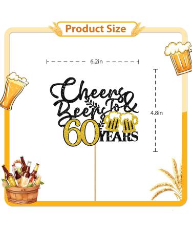 Cheers & Beers to 60 Years Cake Topper Gold&Black Glitter Happy 60th Birthday Cake Topper for Men Women Beer Sign Cake Decor Sixty Years Old Birthday/60th Anniversary Party Decoration - Buy Online on SooperMarket.com