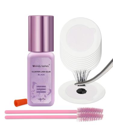 Lash Clusters Glue 10ml Lash Glue Strong Hold Glue for DIY Lash Extension 72H Long Lasting Eyelash Clusters Glue Black Individual Lash Glue for Eyelash Extensions Mild Lash Glue(Black 10ml)