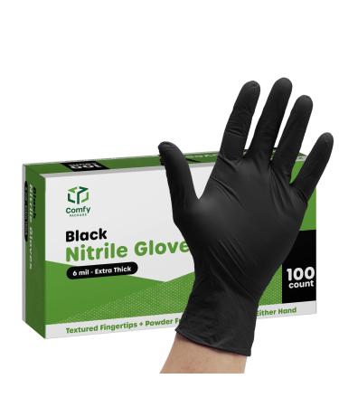 100 Count Black Nitrile Disposable Gloves 6 Mil. Chemical Resistance, Latex & Powder Free, Textured Fingertips Gloves 100 Medium (Pack of 100)
