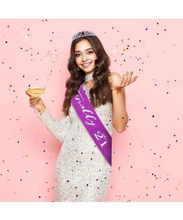 21st Birthday Decorations for Her "Finally 21" Birthday Sash and Rhinestone Crown Tiara Set for Girls 21st Birthday Gifts for Happy 21st Birthday Party Favor Supplies (purple) - Buy Online on SooperMarket.com