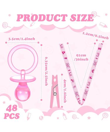 48 Pink Acrylic Necklace Baby Pacifier & Plastic Clothespins Set for Baby Shower Decorations - Buy Online on SooperMarket.com