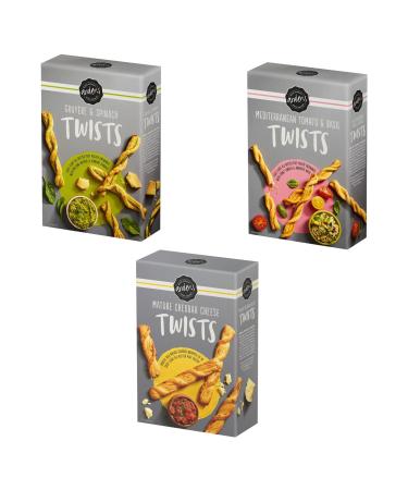 Ardens Twists Pick N Mix - Create Custom Box Combo with 3 Flovours Twists - Gruyere & Spinach Tomato & Basil Cheddar Cheese - Pack of 3