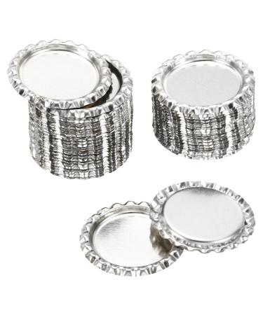 PATIKIL 1 Inch Flat Decorative Bottle Caps 50 Pack Craft Bottle Pendant Trays Double Sides Printed for DIY Pendants Craft Scrapbooks Silver Tone