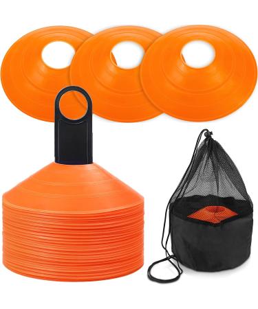 Faxco 50 Pcs Orange Mark Disks with Shelf and Net Bag - Soccer Cones Holder for Training & Field Markers - Outdoor Sports Supplies - Buy Online on SooperMarket.com
