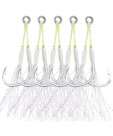 Goture Double Fishing Assist Hooks Kit Jig Assist Glow Hook Slow Fast Fall Jigs Fishing Hook for Lead Vertical Jigging Lures Pack of 5 Luminous #2/0 (5pcs)