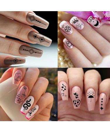 6 Sheets Snake Heart Moon Star Nail Art Sticker Decals for Women DIY Manicure - Geometric Triangle Arrow Nail Decals - Buy Online on SooperMarket.com