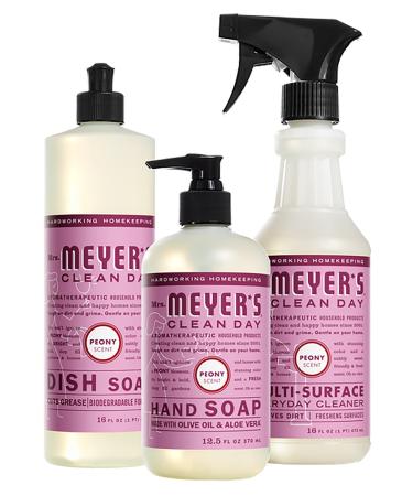 Mrs. Meyer's Kitchen Set Dish Soap Hand Soap and Multi-Surface Cleaner 3 CT (Peony)