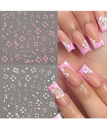 6 Sheets Hibiscus Flower Nail Stickers - Elegant Floral Nail Decals for Spring | Tropical Leaf & French Tip Designs - Buy Online on SooperMarket.com