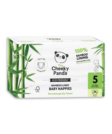 The Cheeky Panda - Baby diapers made of bamboo - size 5 (12-17kg) - 36 diapers - up to 12 hours of outlet protection - sustainable baby diapers with super absorbent core - for sensitive baby skin size 5 (36 pieces)