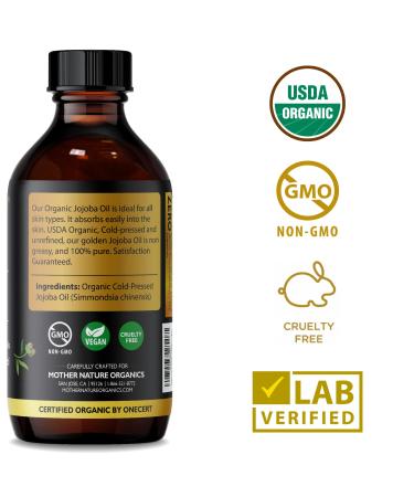 Mother Nature Jojoba Oil - USDA Certified Organic, 100% Pure, Cold Pressed & Unrefined, Hexane Free - Natural Moisturizer for Face, Hair & Skin - Non-GMO & Cruelty Free (4 Fl Oz) - Buy Online on SooperMarket.com