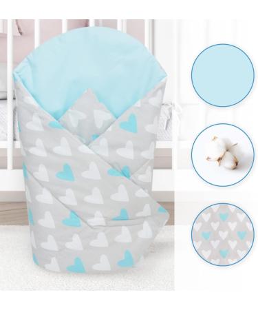Baby Swaddle Wrap Blanket | Newborn Cotton Swaddling Sleeping Bag 0-3 Months (Blue Hearts) - Buy Online on SooperMarket.com