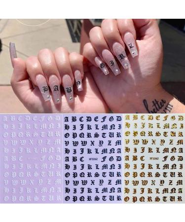 3D Holographic Old English Alphabet Nail Art Stickers - Glitter Self-Adhesive Decals for Acrylic Nails - 8 Sheets - Buy Online on SooperMarket.com