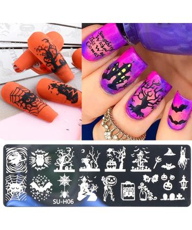 6Pcs Halloween Nail Stamp Plates Set with Various Patterns Spider Webs Pumpkins Bats Skulls DIY Print Manicure Salon Design Perfect Halloween Nail Decoration for Professional DIY Salon - Buy Online on SooperMarket.com