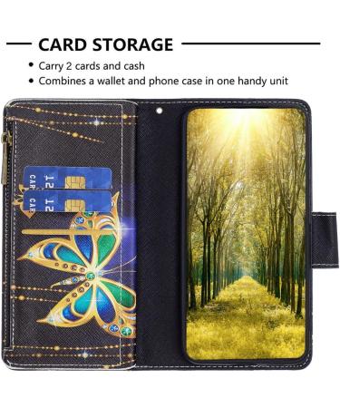 VQWQ Mobile Phone Case for Xiaomi Redmi Note 12 5G & Poco X5 - Protective Leather Pocket with Lanyard & Zipper - Butterfly 3 Folding Cover - Buy Online on SooperMarket.com