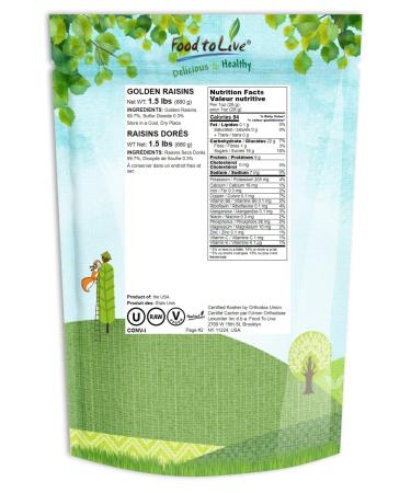 California Jumbo Golden Raisins 1.5 Pounds - Non-GMO, Sun-Dried, Seedless, Kosher, Vegan - Raw Bulk Pack - Buy Online on SooperMarket.com