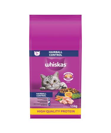WHISKAS Adult Dry Cat Food - Hairball Control With Real Chicken 1.5kg bag