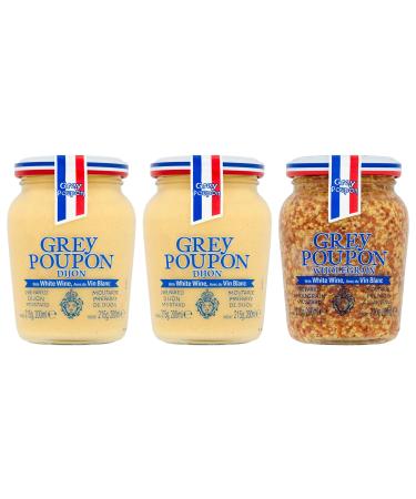 Mustard Bundle with Grey Poupon Dijon 215g x2 and Wholegrain Mustard 210g x1 - (Pack of 2)