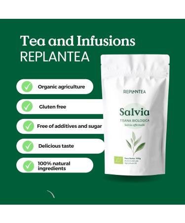 Sage Tea Loose Organic 100g (50 Cups) | Organic Sage Leaves Cleaned Chopped and Dried Ready to Infuse REPLANTEA - Buy Online on SooperMarket.com