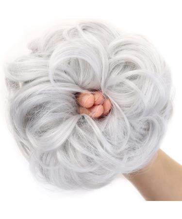 JJstar 2PCS Messy Bun Hair Pieces in Silver Grey - High Heat Resistant Synthetic Fiber Scrunchies for Women and Girls - Buy Online on SooperMarket.com