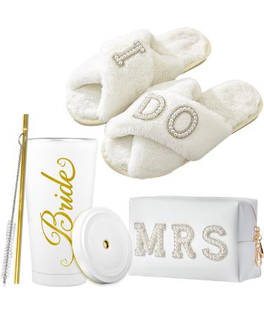 Bride to Be Gift Set Bridal Shower Gift Bride Tumbler Bride Cup I Do Bride Slippers Bride Makeup Bag Mrs Makeup Bag Bride Cosmetic Bag MRS Gifts Bachelorette Gifts for Bride Tumbler+bag+slipper