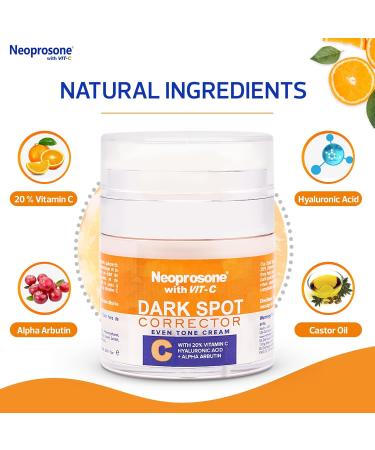 Neoprosone 20% Vitamin C Dark Spot Corrector Cream Brightening Gel with Hyaluronic Acid & Vitamin E | 1 Fl oz (30ml) International Shipping Available - Buy Online on SooperMarket.com