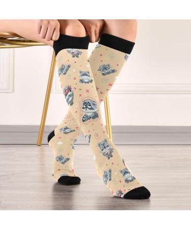 Haskirky High Elasticity Compression Socks - 2 Pair, Cartoon Raccoons Design for Leisure and Travel, Relieve Fatigue, Daily Wear and Running | Adult Universal Size - Buy Online on SooperMarket.com