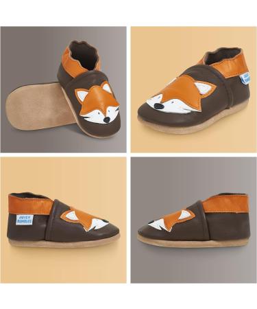 Soft Sole Leather Baby Shoes for Boys and Girls | Toddler Walking Shoes 18-24 Months | Brown Fox Design - Buy Online on SooperMarket.com