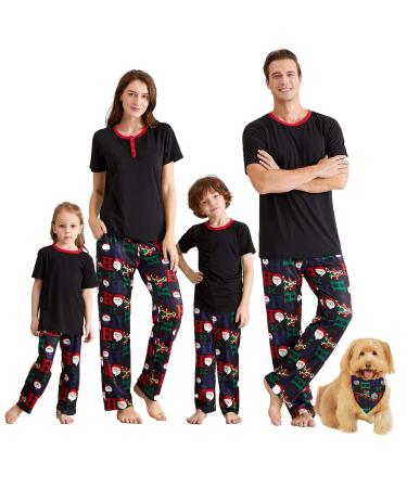 IFFEI Christmas Pyjamas Matching Family Pajamas Sets Xmas Pjs Letter Print Tops and Plaid Pants Sleepwear Nightwear for Women Men Kids Baby Pet Kids 6-7 Years Black/Santa Claus