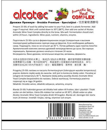 alcotec Wine Yeast Universal 40g - AROMATIC WINE COMPLEX - Yeast + Nutrient + Enzymes - Home Brew Yeasts Wine Making Yeast Homebrew Wine meter  - Buy Online on SooperMarket.com