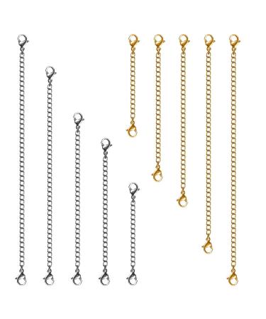 Necklace Extenders, 10Pcs Stainless Steel Gold Silver Necklace Bracelet Anklet Extension Chains with Lobster Clasps and Closures for Jewelry Making