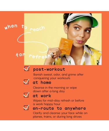 Refresh Line Facial Wipes | Clarifying Citrus Cleaning Towelettes - Natural AHA/BHA Face Wash Cloths 15ct - Perfect for On-the-Go Cleansing - Buy Online on SooperMarket.com