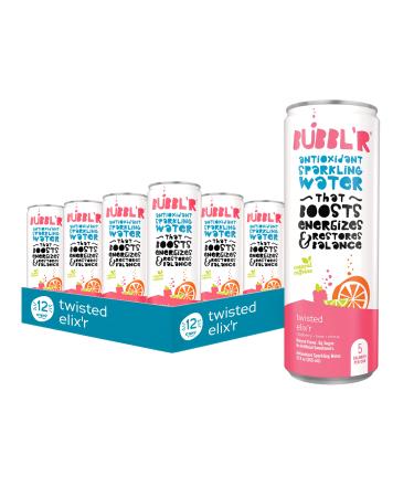 BUBBL'R twisted elix'r, Antioxidant Sparkling Water with Natural Caffeine, 0g Sugar, Gluten Free, All Natural Flavors, 12 Fl Oz Cans, 12 Count twisted elix'r 12 Fl Oz (Pack of 12)