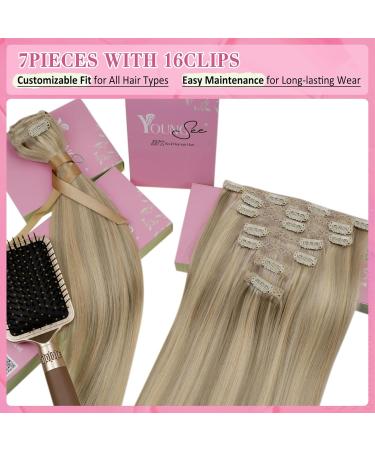 Buy Younsee 55cm Clip-In Real Hair Extensions - Blonde #16/25 120g 7PCs - Premium Remy Hair for Effortless Style - Buy Online on SooperMarket.com
