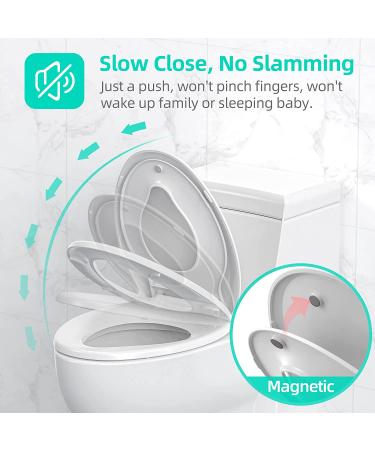 Heavy Duty Elongated Toilet Seat with Built-in Potty Training Seat - Slow Close, Never Loosen, Ergonomic Design - Space Saving Toddler Toilet Seat (18.6 x 14.2 x 2.5) - Buy Online on SooperMarket.com