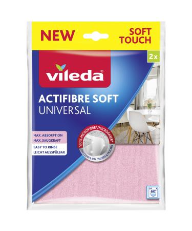 Vileda Actifibre Soft Universal Microfibre Cloth 100% Microfibre Cleaning Cloth for Streak Free Results High Absorbency for All Smooth Surfaces Pink and Grey Pack of 2 Actifibre Soft Touch - new design