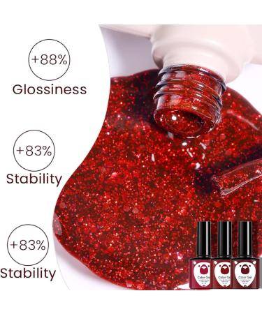 Red Gel Nail Polish Set Glitter Dark Red Burgundy Cherry Red Gel Polish Sets Soak Off LED/UV Lamp Manicure Long Lasting Nail Varnish Kit for Christmas Women Nail Art Salon DIY Home - Buy Online on SooperMarket.com