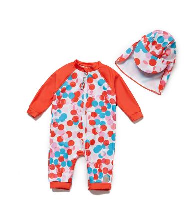 BONVERANO Baby Girls Swimsuit Toddler Bathing Suit Full-Length Zipper One Piece Swimwear with UPF 50+ Sun Protection Orange 9-12 Months