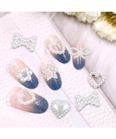 600 Pcs White Pearls 3D Nail Charms - Multi Shapes Heart Bowknot Star - Acrylic Beads for DIY Manicure & Jewelry - Buy Online on SooperMarket.com