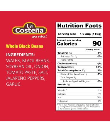La Costena Black Whole Beans 12 x 400g Case/Mexican Frijoles Black Whole Beans Canned Cooked Beans (Pack of 12) - Buy Online on SooperMarket.com